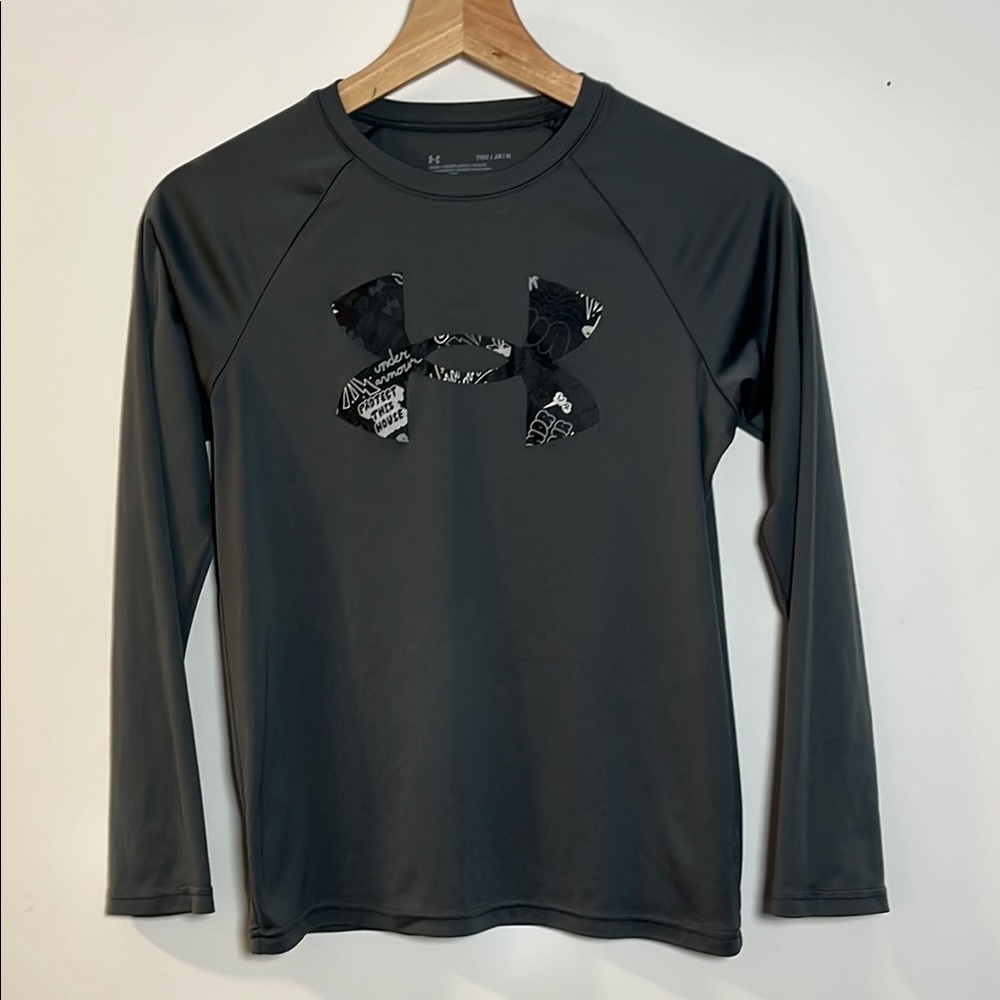 Under Armour Kids Dark Gray Long Sleeve Logo Tee